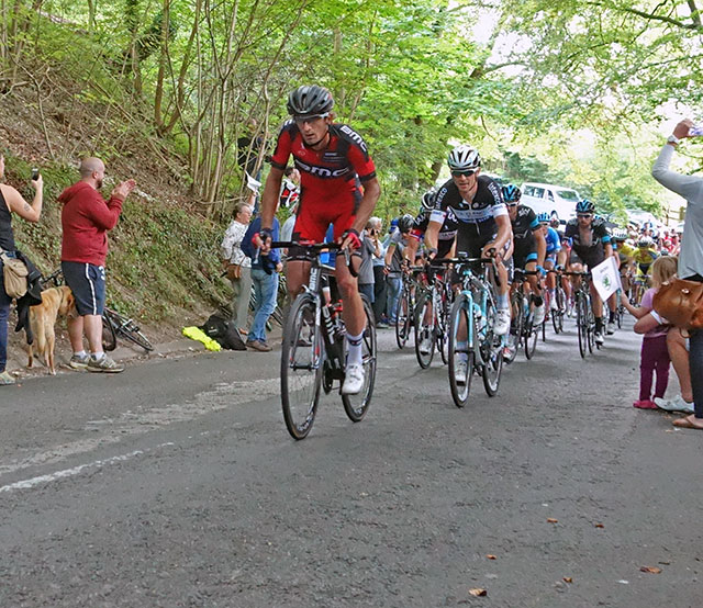 Front of the peleton. They were really working hard.